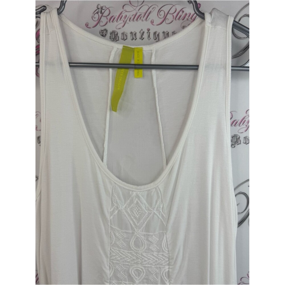 Green Dragon California tank top cream White Embroidered Racerback Tank Top - Picture 5 of 9